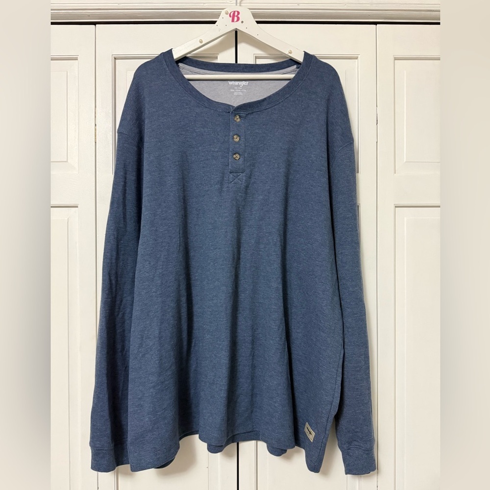 Wrangler Long Sleeve Blue Waffle Knit Henley Top Layers Outdoors 3XL